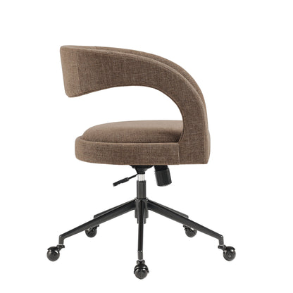Pinnacle upholstered office chair in brown fabric with curved back and cushion seat on Tampa Home & Garden Store