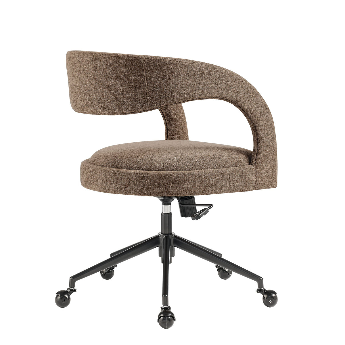 Pinnacle Office Chair in brown fabric with curved armrest and wheeled base on Tampa Home & Garden Store