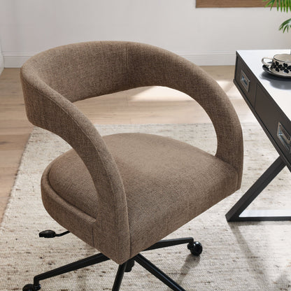 Pinnacle Upholstered Office Chair in brown textured fabric with curved back and black metal base on Tampa Home & Garden Store