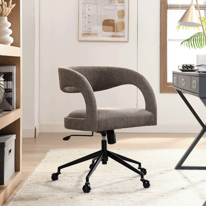 Pinnacle Upholstered Office Chair by HouseOfZazla in taupe fabric with curved arms on Tampa Home & Garden Store