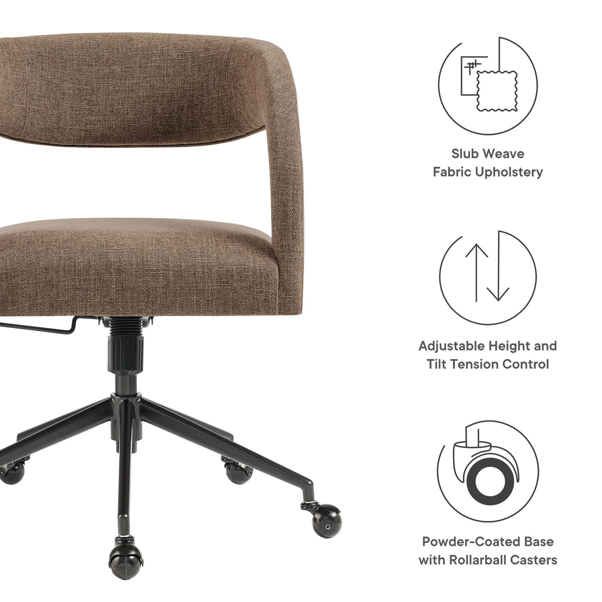 Pinnacle upholstered office chair by Modway in slub-weave fabric with black base and casters on Tampa Home & Garden Store