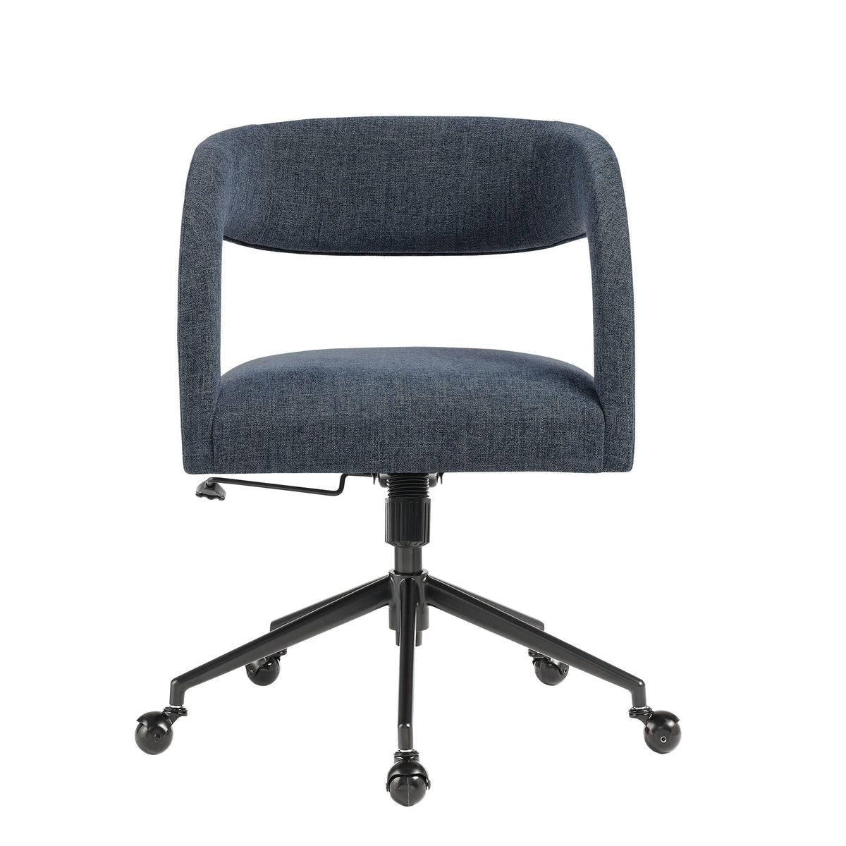 Pinnacle upholstered office chair in dark blue textured fabric with curved back and black 5-star wheeled base on Tampa Home & Garden Store