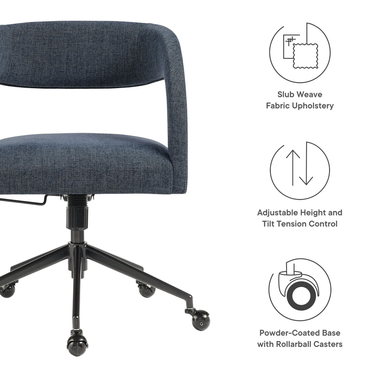 Pinnacle Upholstered Office Chair by Modway in blue slub-weave fabric with adjustable height on Tampa Home & Garden Store