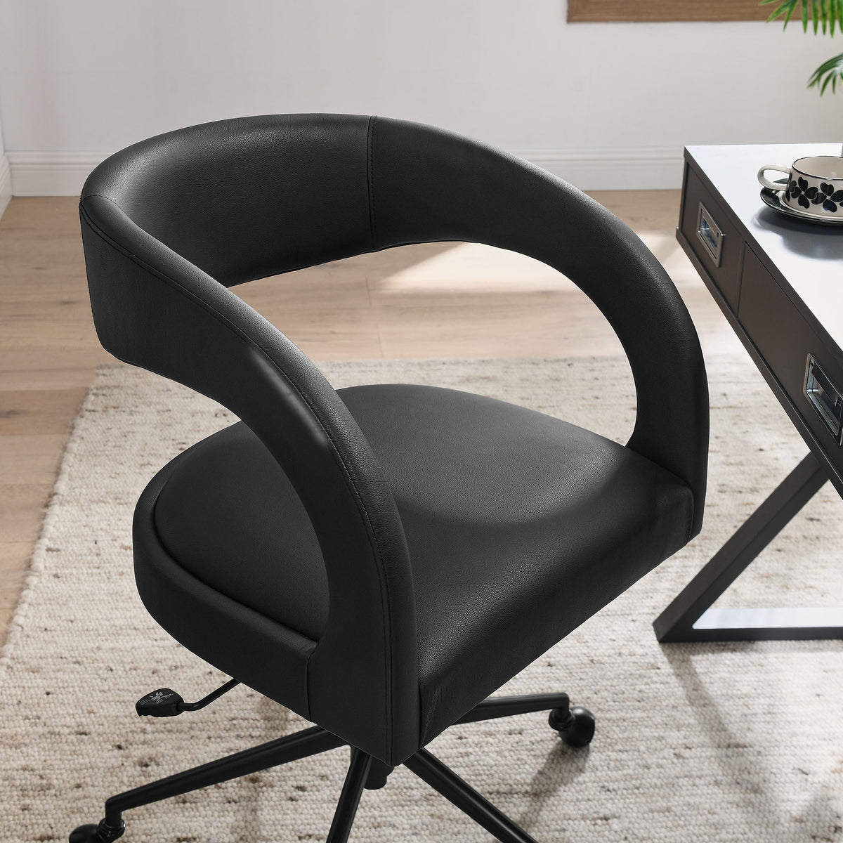 Pinnacle Vegan Leather Office Chair in black with contoured seat and curved armrests on Tampa Home & Garden Store