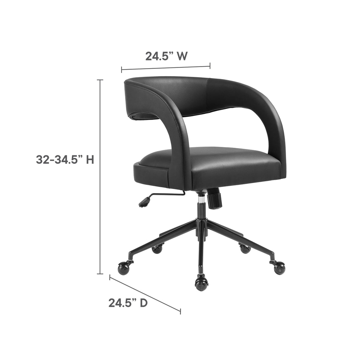 Pinnacle vegan leather office chair by Modway in black with curved arms, 5-star base and casters on Tampa Home & Garden Store