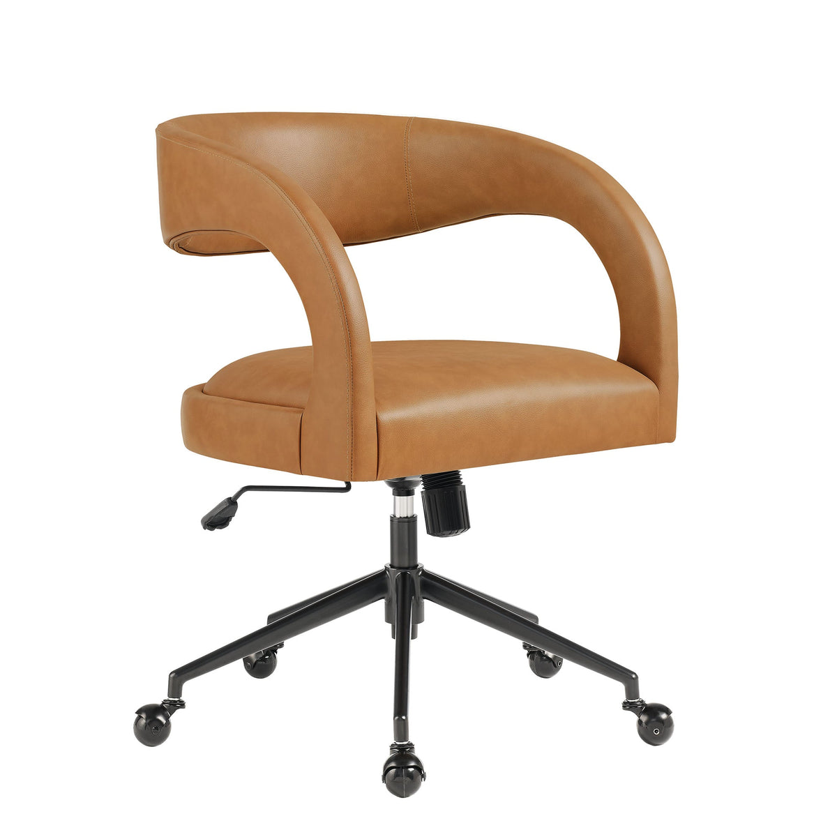 Pinnacle vegan leather office chair, tan color, curved armrests, black five-star base by Modway on Tampa Home & Garden Store