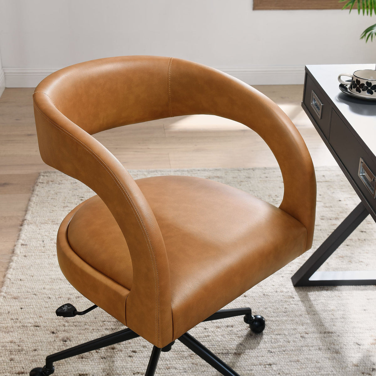 Pinnacle vegan leather office chair by Modway in caramel tan with black metal base on Tampa Home & Garden Store