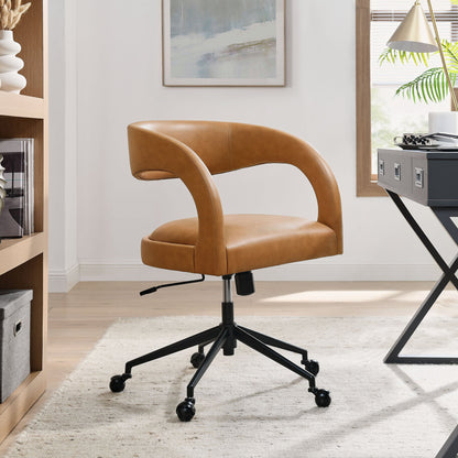 Pinnacle vegan leather office chair by Modway in tan with curved arms and black rolling base on Tampa Home & Garden Store