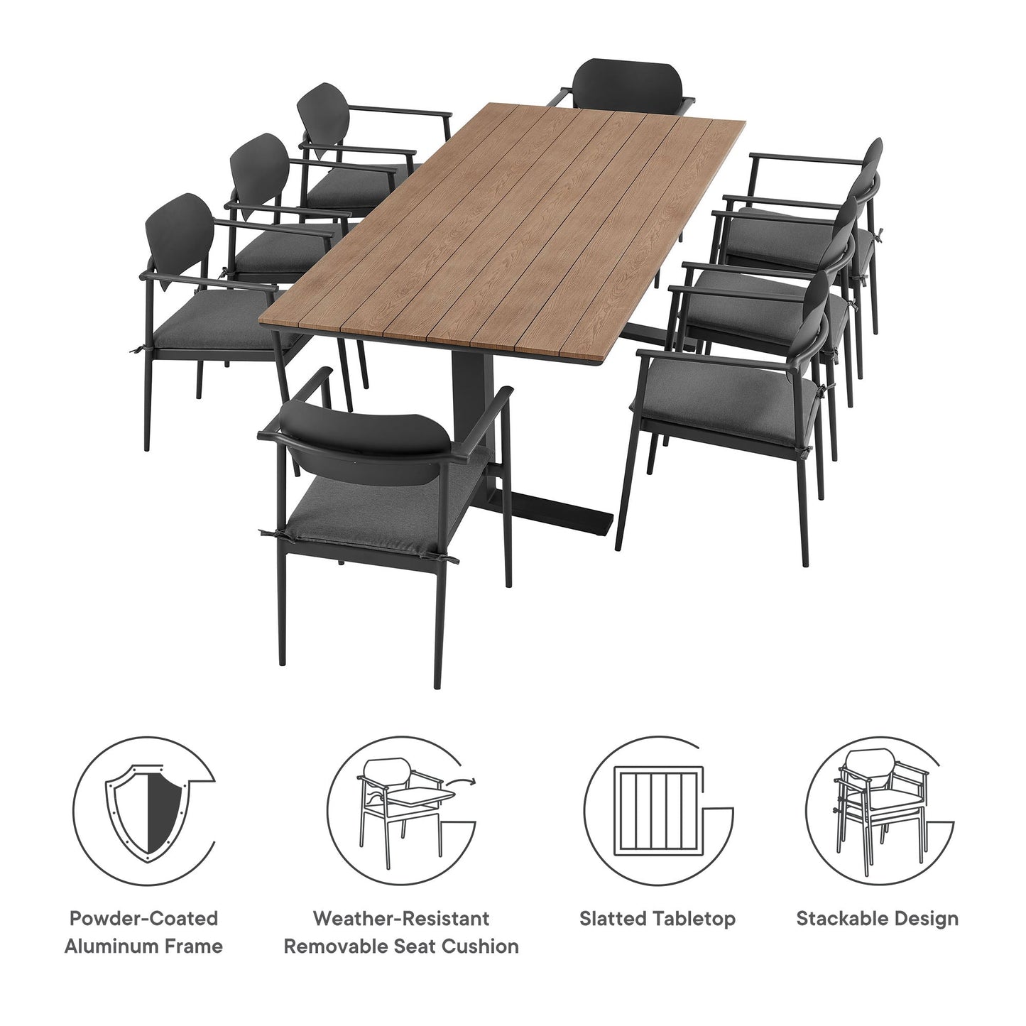 Modway Aeris Nine Piece And Aluminum Dining Set