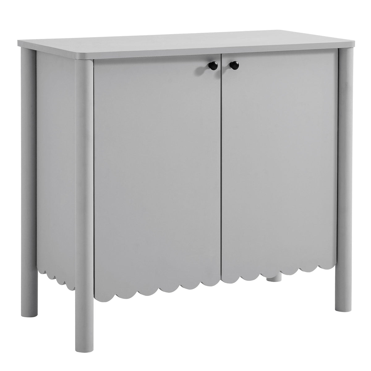 Emmeline 35in 2-Door Scalloped Sideboard Cabinet, gray finish with black knob pulls on Tampa Home & Garden Store