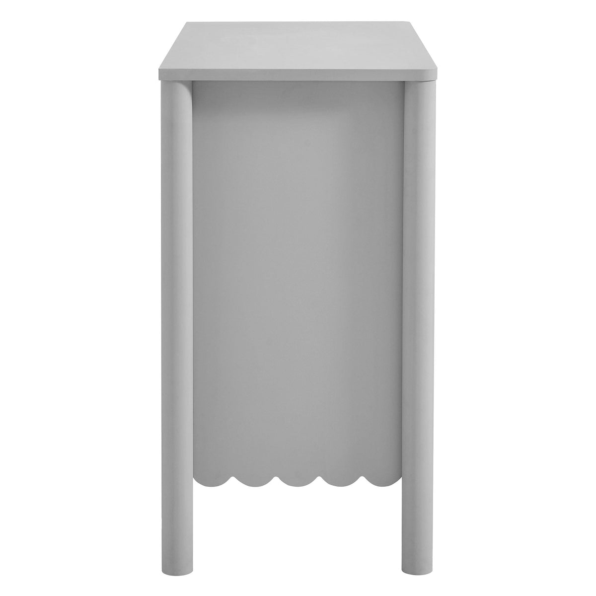 Emmeline 35in 2-Door Scalloped Sideboard Cabinet in light gray with scalloped apron on Tampa Home & Garden Store