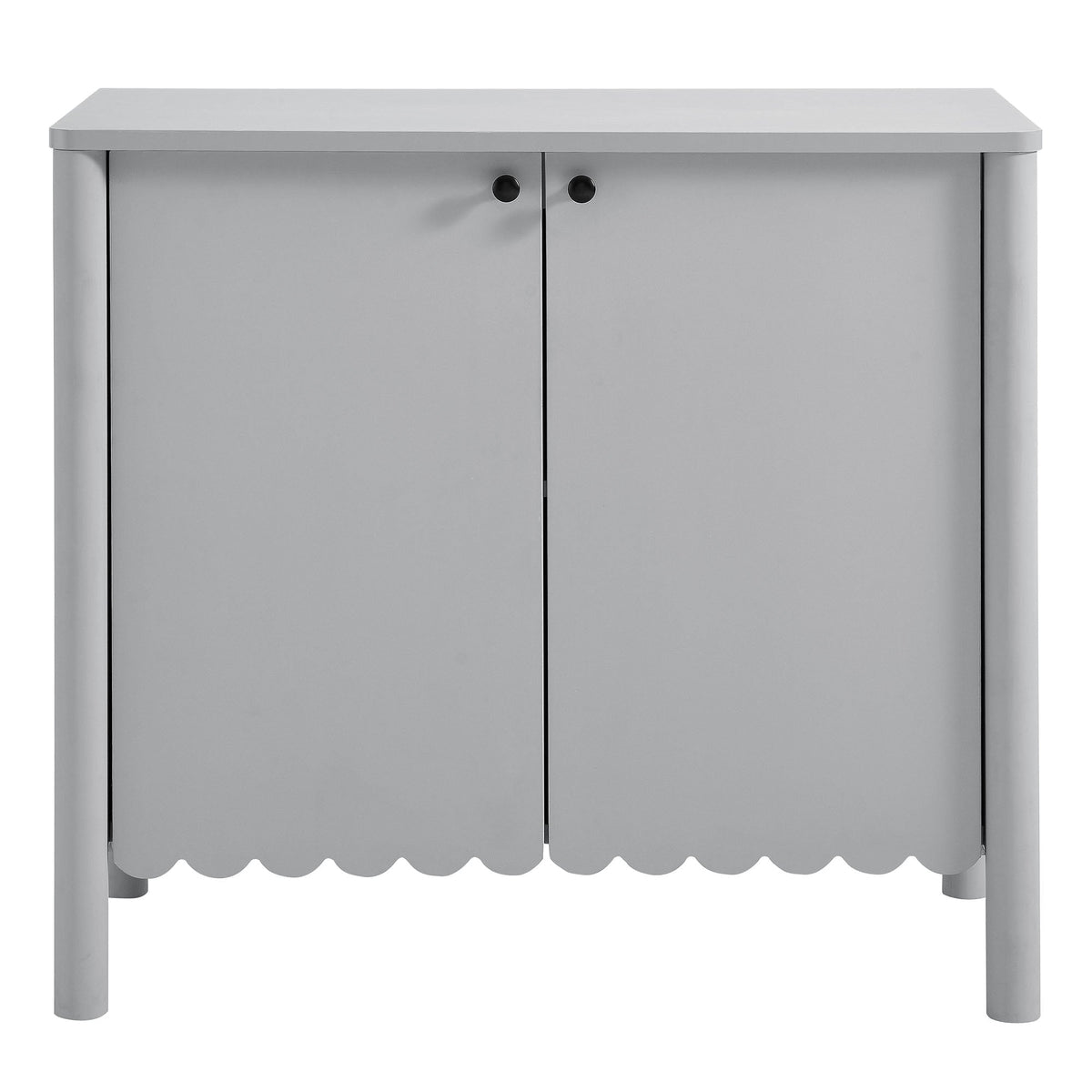 Emmeline 35in 2-Door Scalloped Sideboard Cabinet in metallic silver with round black knobs on Tampa Home & Garden Store