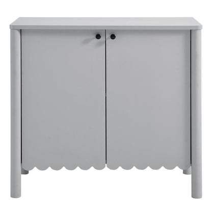 Emmeline 35in 2-Door Scalloped Sideboard Cabinet in metallic silver with round black knobs on Tampa Home & Garden Store