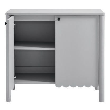 Emmeline 35in 2-door scalloped sideboard cabinet in light gray; left door open by Modway on Tampa Home & Garden Store