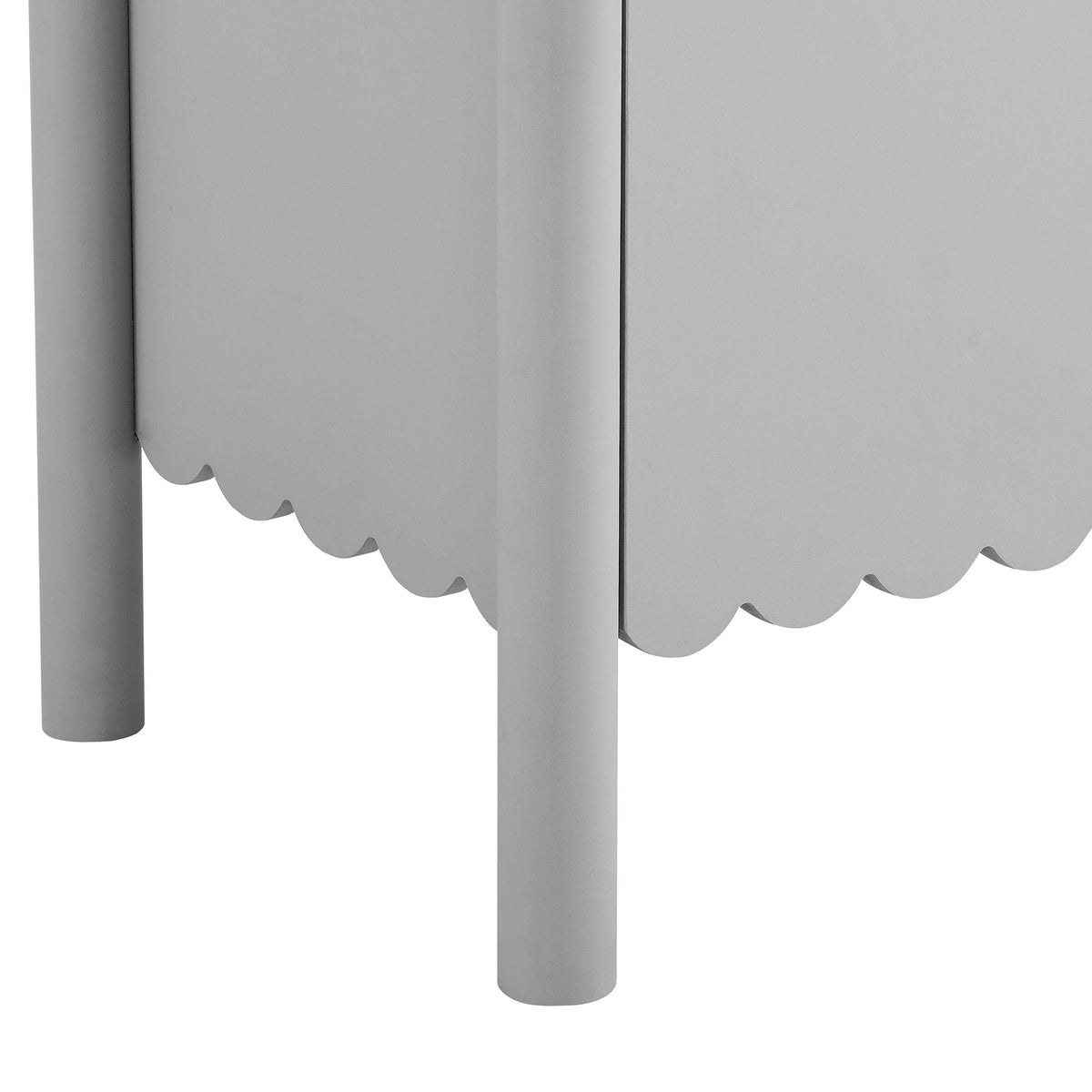 Emmeline 35in 2-Door Scalloped Sideboard cabinet in gray, scalloped apron with slim legs on Tampa Home & Garden Store