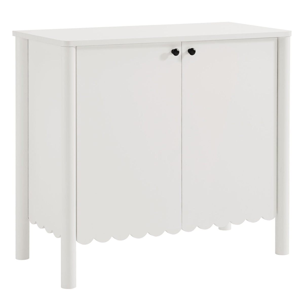 Emmeline 35in 2-door scalloped sideboard cabinet white with black knob pulls on Tampa Home & Garden Store