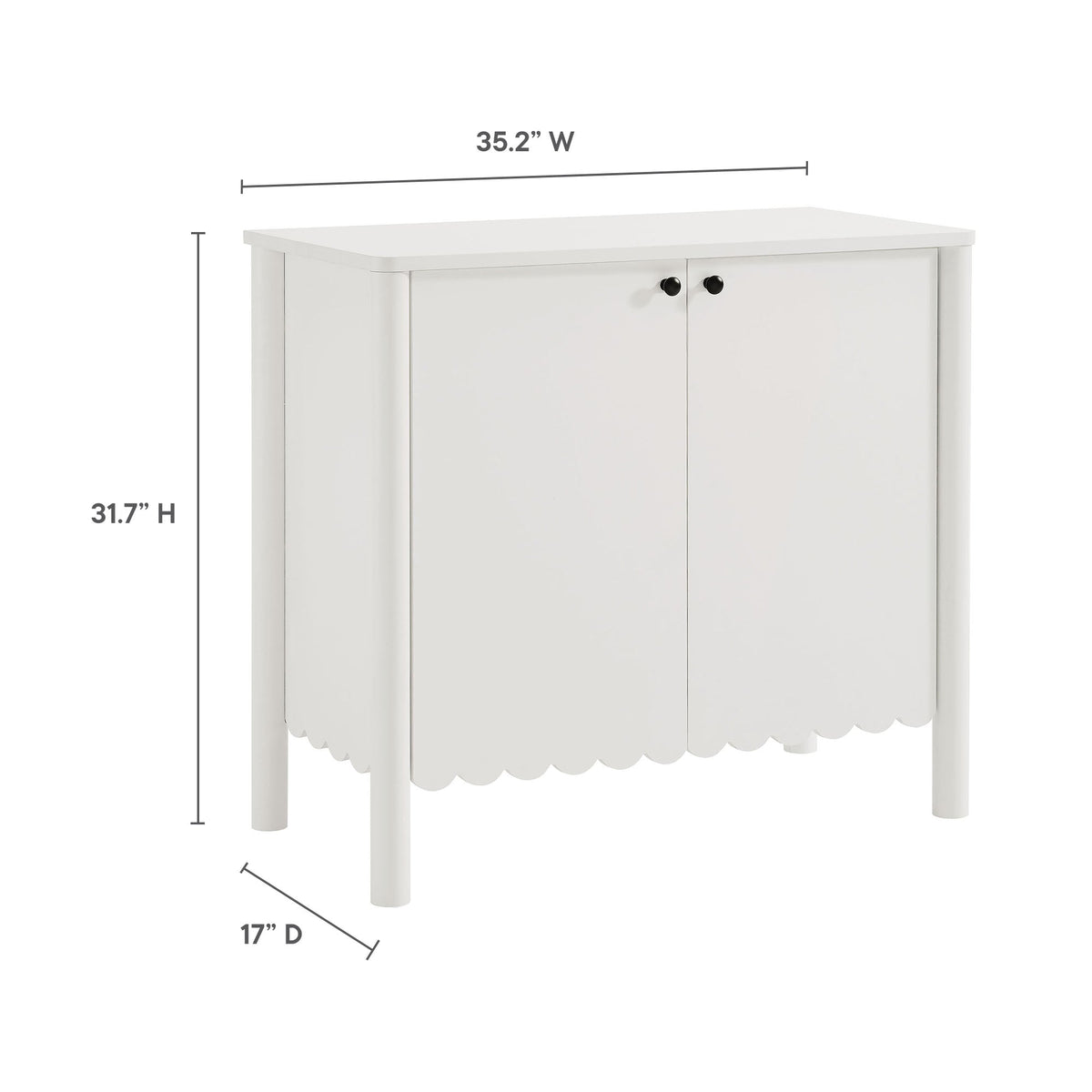 Emmeline 35in 2-Door scalloped white sideboard with black knobs for living room by Modway on Tampa Home & Garden Store