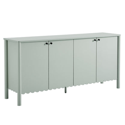 Emmeline 66in 4-Door scalloped sideboard cabinet in pale sage with black knobs on Tampa Home & Garden Store