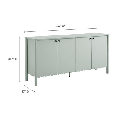 Emmeline 66in 4-door scalloped sideboard pale sage green with black knobs HouseOfZazla on Tampa Home & Garden Store