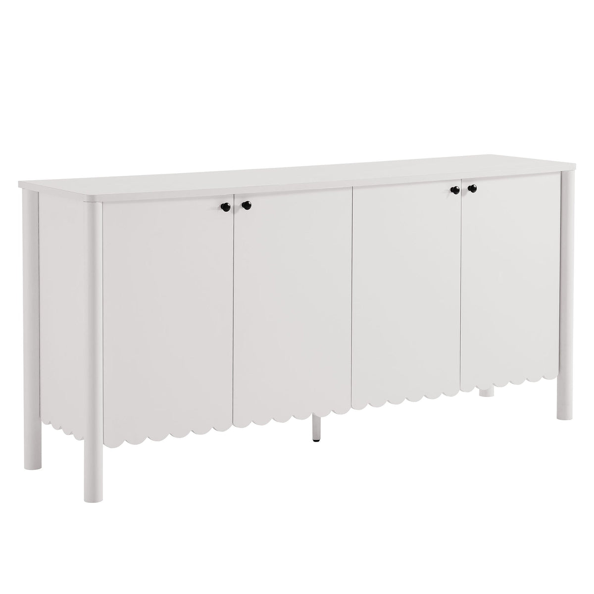 Emmeline 66in 4-door scalloped sideboard cabinet in white with black knobs by HouseOfZazla on Tampa Home & Garden Store