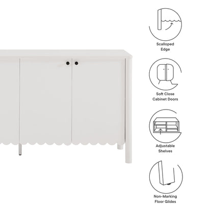 Modway Emmeline 66in 4-door scalloped-edge sideboard cabinet in white with black knobs on Tampa Home & Garden Store