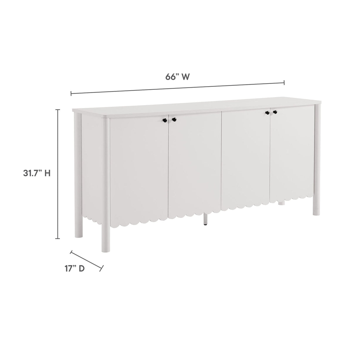 Emmeline 66-inch 4-door scalloped sideboard in white with black knobs by HouseOfZazla on Tampa Home & Garden Store