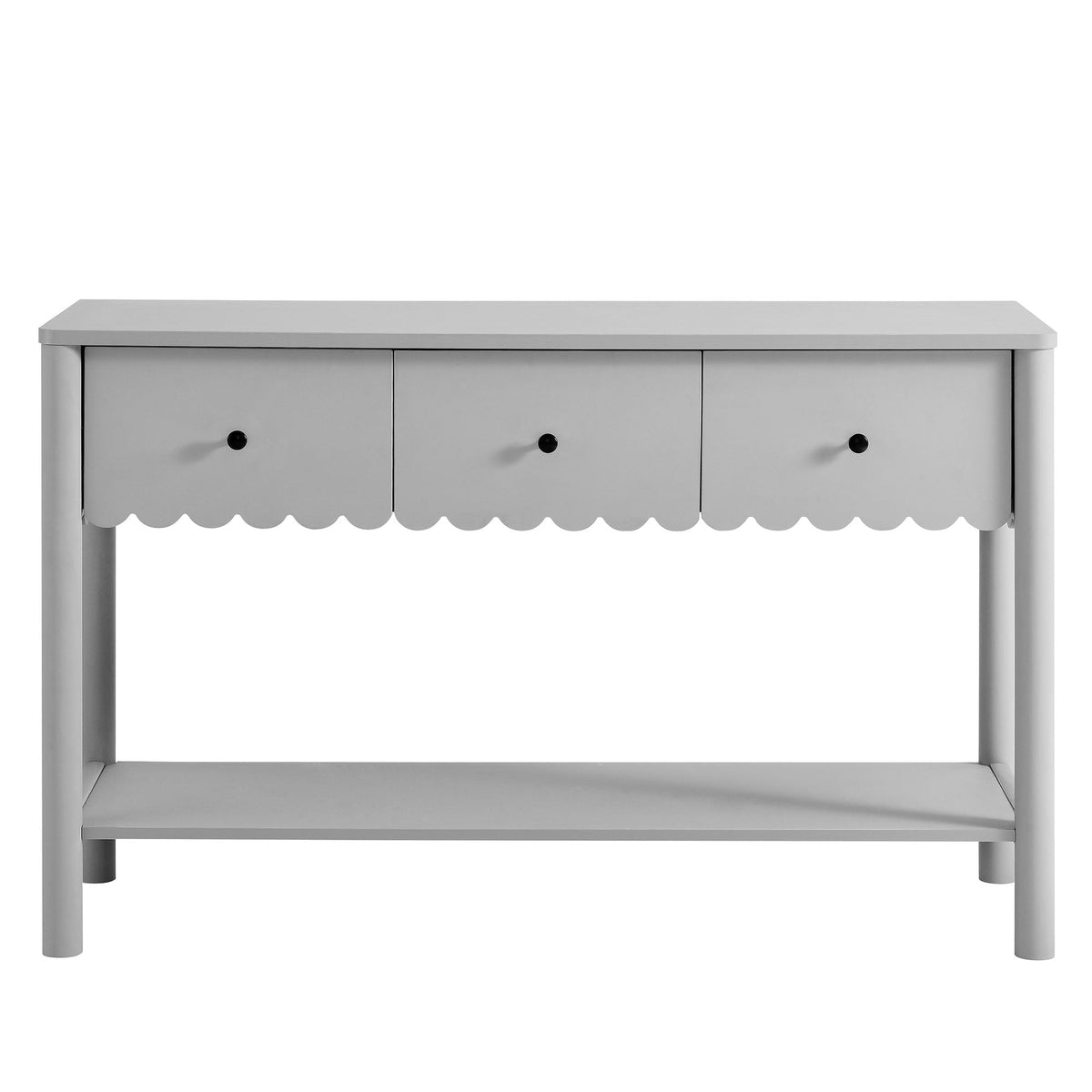 Emmeline 3-Drawer Scalloped Console Table gray finish with black knobs by Modway on Tampa Home & Garden Store