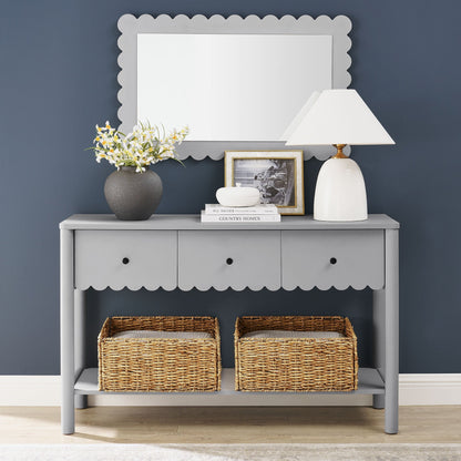 Emmeline 3-Drawer Scalloped Console Table by Modway in gray finish with scalloped frame on Tampa Home & Garden Store