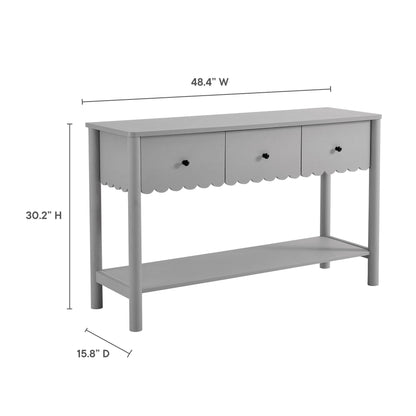 Emmeline 3-Drawer Scalloped Console Table gray finish, three drawers, HouseOfZazla on Tampa Home & Garden Store
