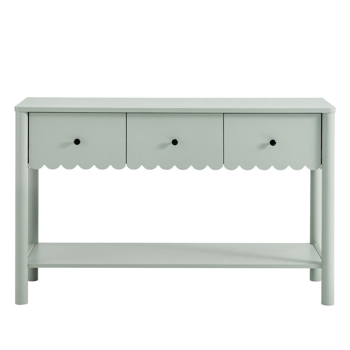 Emmeline 3-Drawer Scalloped Console Table in pale sage-green finish with black knobs by Modway on Tampa Home & Garden Store