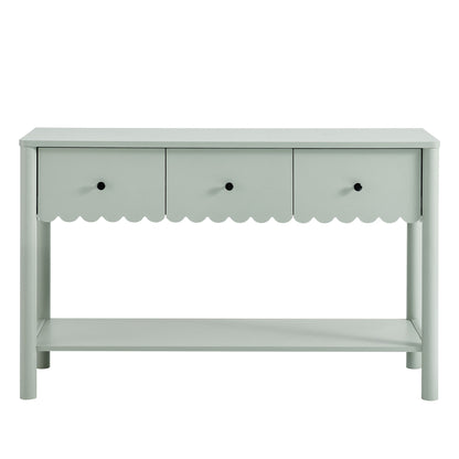 Emmeline 3-Drawer Scalloped Console Table in pale sage-green finish with black knobs by Modway on Tampa Home & Garden Store