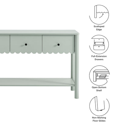 Emmeline 3-Drawer Scalloped Console Table in sage-green with three drawers by HouseOfZazla on Tampa Home & Garden Store