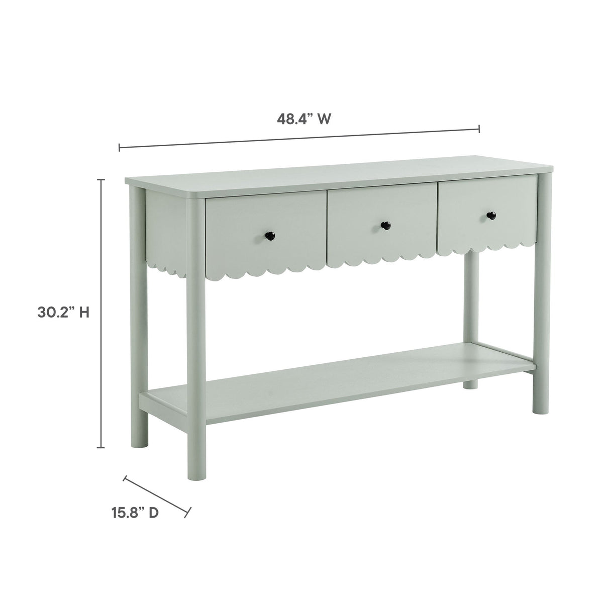 Emmeline 3-Drawer Scalloped Console Table in pale sage by Modway for living room furniture on Tampa Home & Garden Store