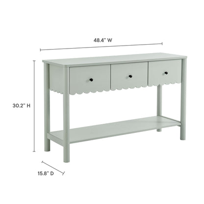 Emmeline 3-Drawer Scalloped Console Table in pale sage by Modway for living room furniture on Tampa Home & Garden Store