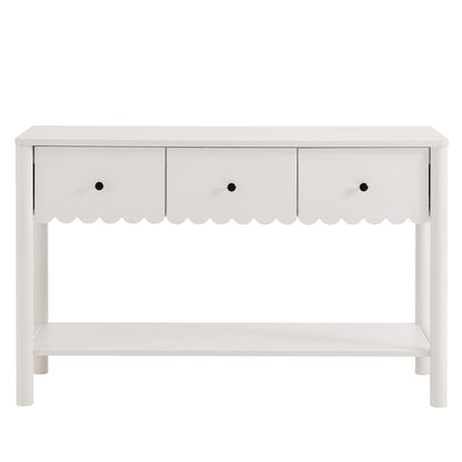 Emmeline 3-Drawer Scalloped Console Table in white with black knobs, 3 drawers on Tampa Home & Garden Store