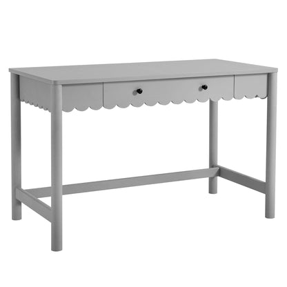 Emmeline 1-Drawer Scallop Writing Desk, gray finish with scalloped apron and knob pulls on Tampa Home & Garden Store