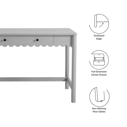 Emmeline 1-Drawer Scallop Writing Desk, light gray, scalloped edge, single front drawer on Tampa Home & Garden Store