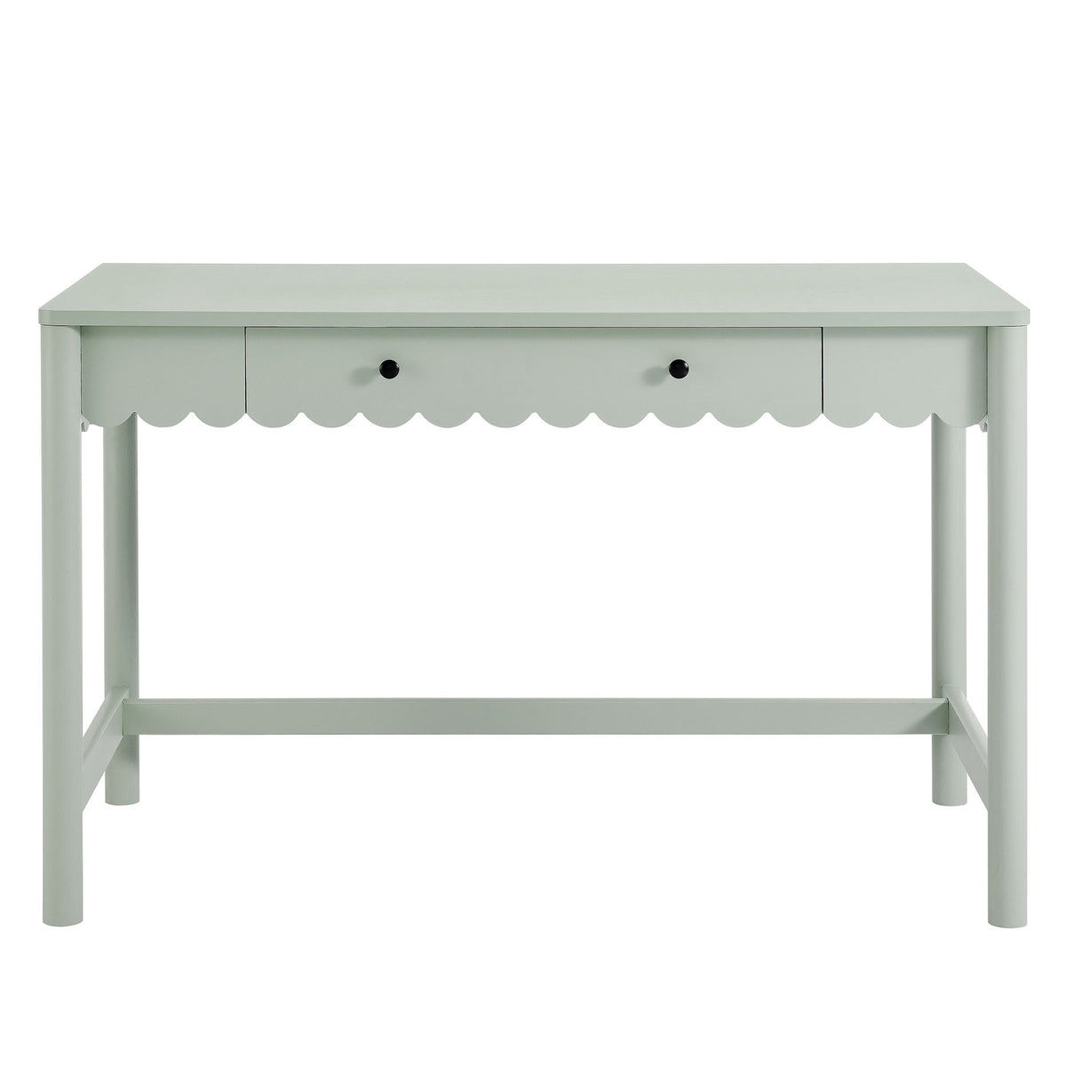 Emmeline 1-Drawer Scallop Writing Desk in sage green with black knobs on Tampa Home & Garden Store