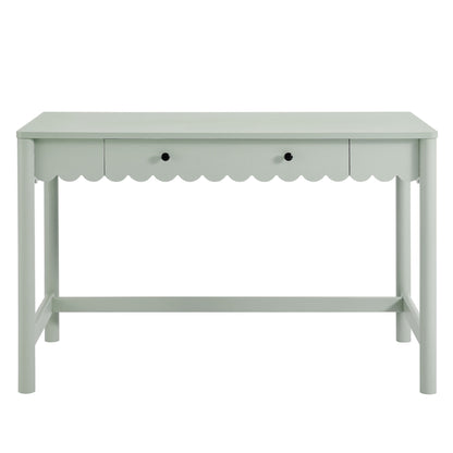 Emmeline 1-Drawer Scallop Writing Desk in sage green with black knobs on Tampa Home & Garden Store