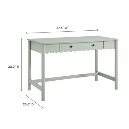 Emmeline 1-Drawer Scallop Writing Desk in sage green with scalloped apron and black knob; 47.6W x 30.2H x 23.6D on Tampa Home & Garden Store