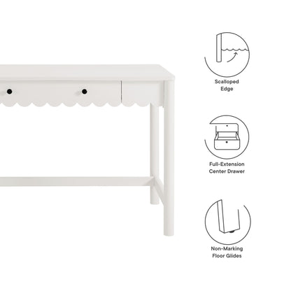Emmeline 1-Drawer Scallop Writing Desk, white finish with scalloped edge and single drawer on Tampa Home & Garden Store