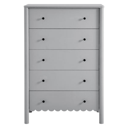 Emmeline Scalloped 5-Drawer Chest, gray finish with black knob pulls on Tampa Home & Garden Store