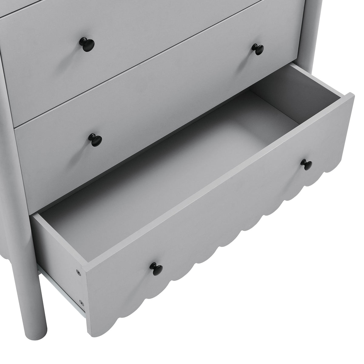 Emmeline Scalloped 5-Drawer Chest gray finish with black knob pulls by Modway on Tampa Home & Garden Store