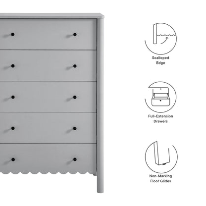Emmeline scalloped 5-drawer dresser by Modway in gray with round black knobs on Tampa Home & Garden Store