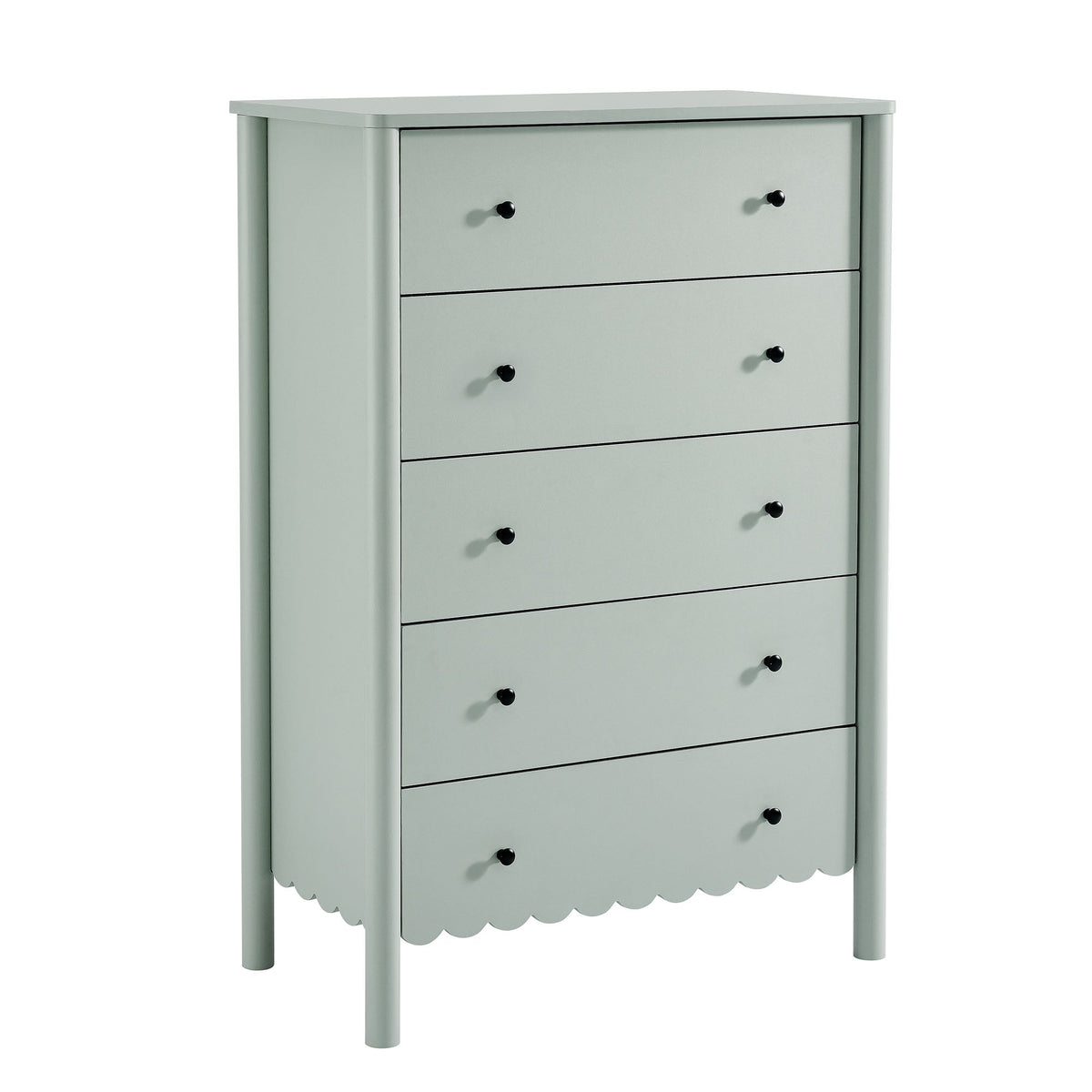 Emmeline Scalloped 5-Drawer Chest by Modway in sage green with black knobs on Tampa Home & Garden Store