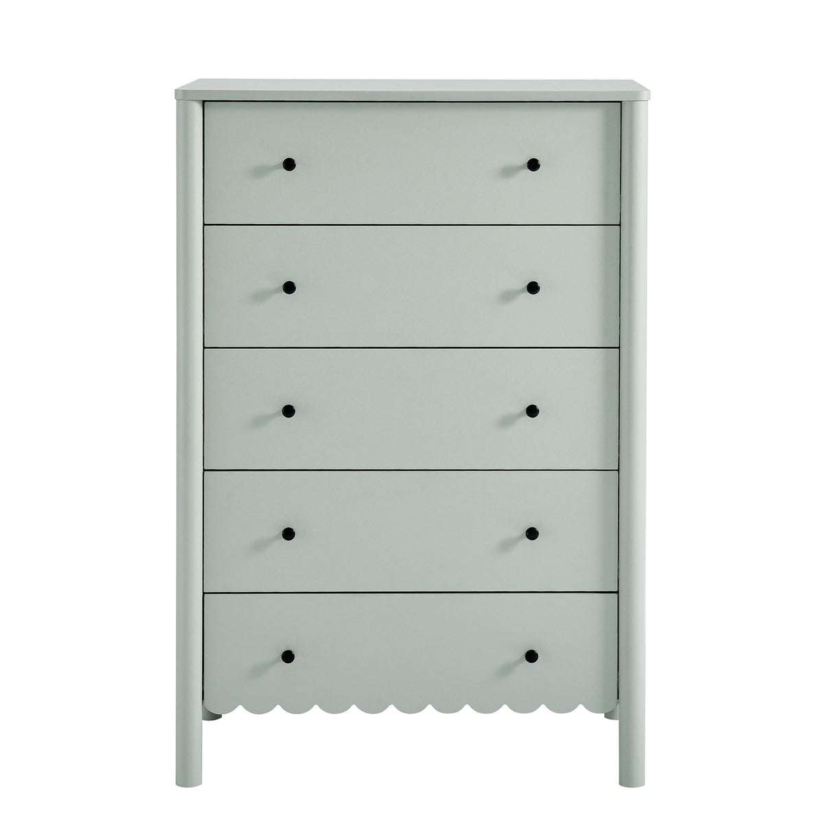 Emmeline scalloped 5-drawer dresser in pale gray with black knobs by HouseOfZazla on Tampa Home & Garden Store