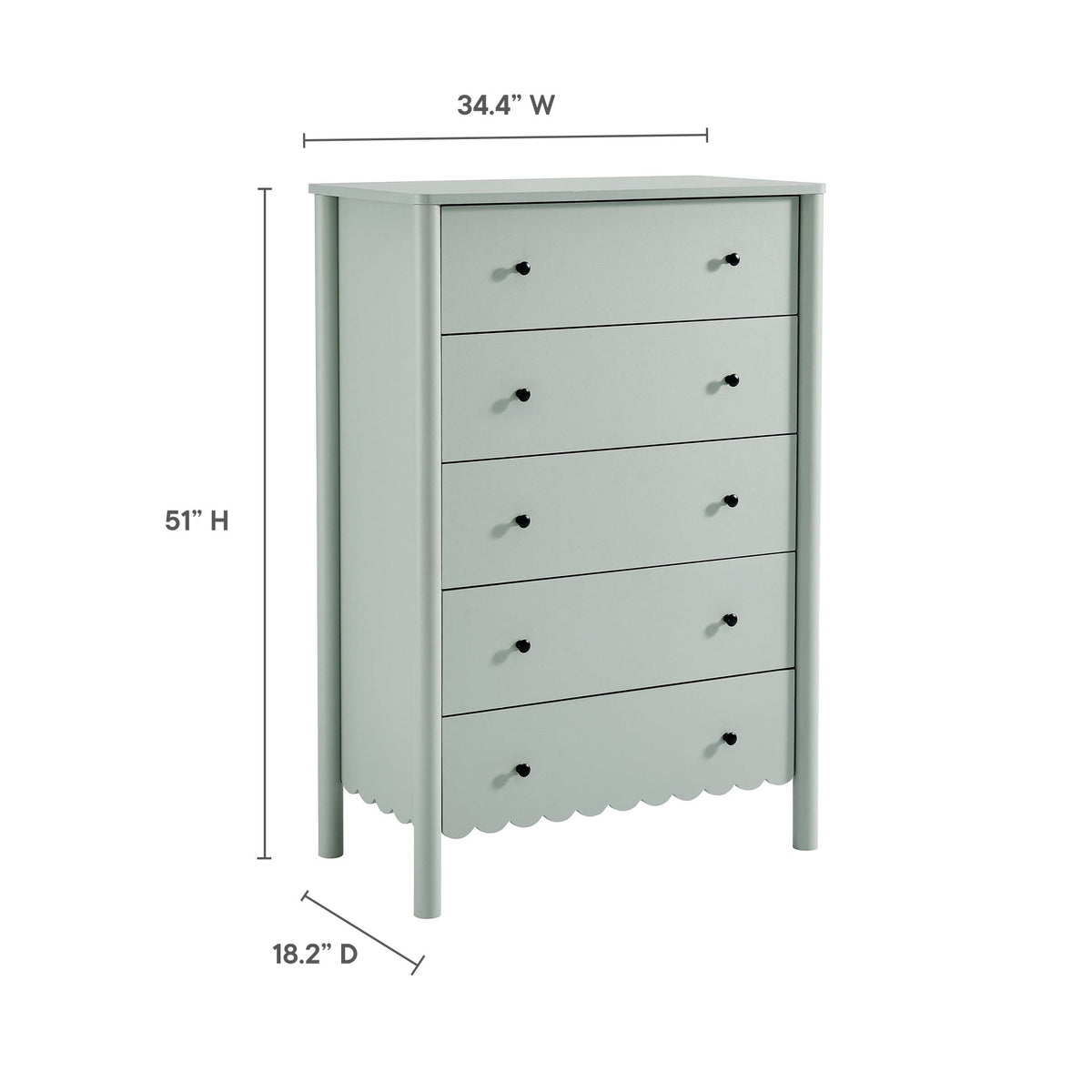 Emmeline Scalloped 5-Drawer Chest in sage gray with scalloped base by Modway on Tampa Home & Garden Store