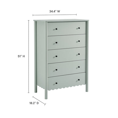 Emmeline Scalloped 5-Drawer Chest in sage gray with scalloped base by Modway on Tampa Home & Garden Store