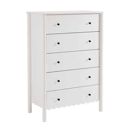 Emmeline scalloped 5-drawer chest in white with black knob pulls on Tampa Home & Garden Store