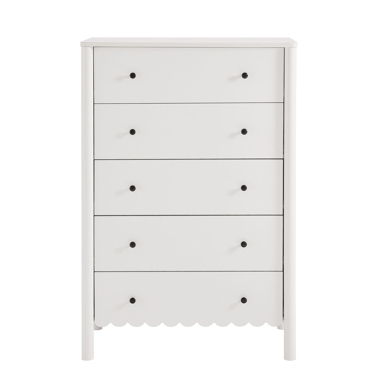 Emmeline scalloped 5-drawer dresser in white with black knobs by Modway on Tampa Home & Garden Store